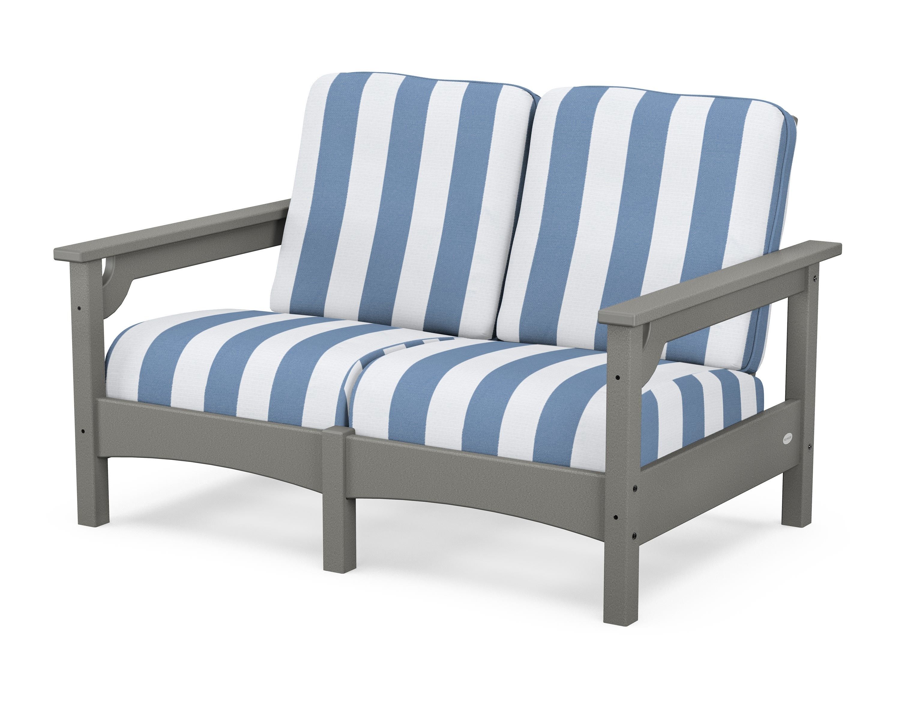 POLYWOOD® Club Loveseat in Slate Grey / Cabana Stripe Sky Blue