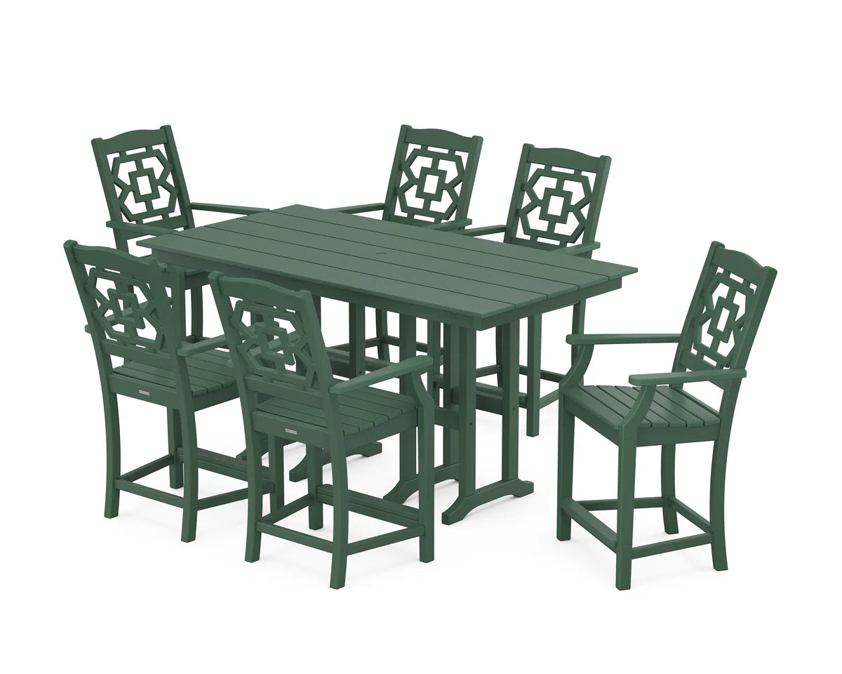 Chinoiserie Arm Chair 7-Piece Farmhouse Counter Set