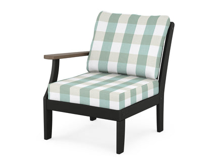 POLYWOOD® Braxton Modular Left Arm Chair in Black / Kona / Buffalo Plaid Glacier Spa