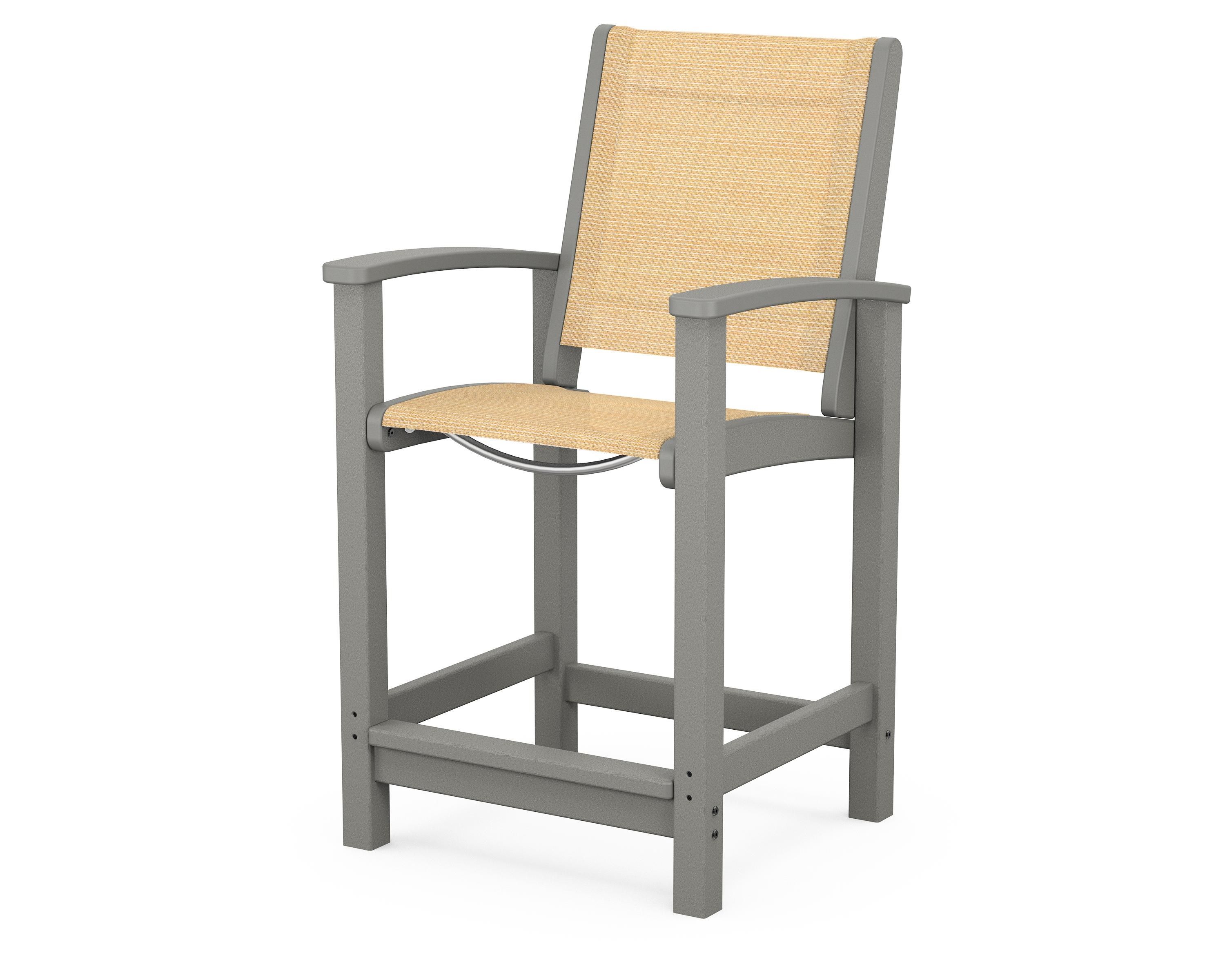 POLYWOOD® Coastal Counter Chair in Slate Grey / Dupioni Apricot Sling