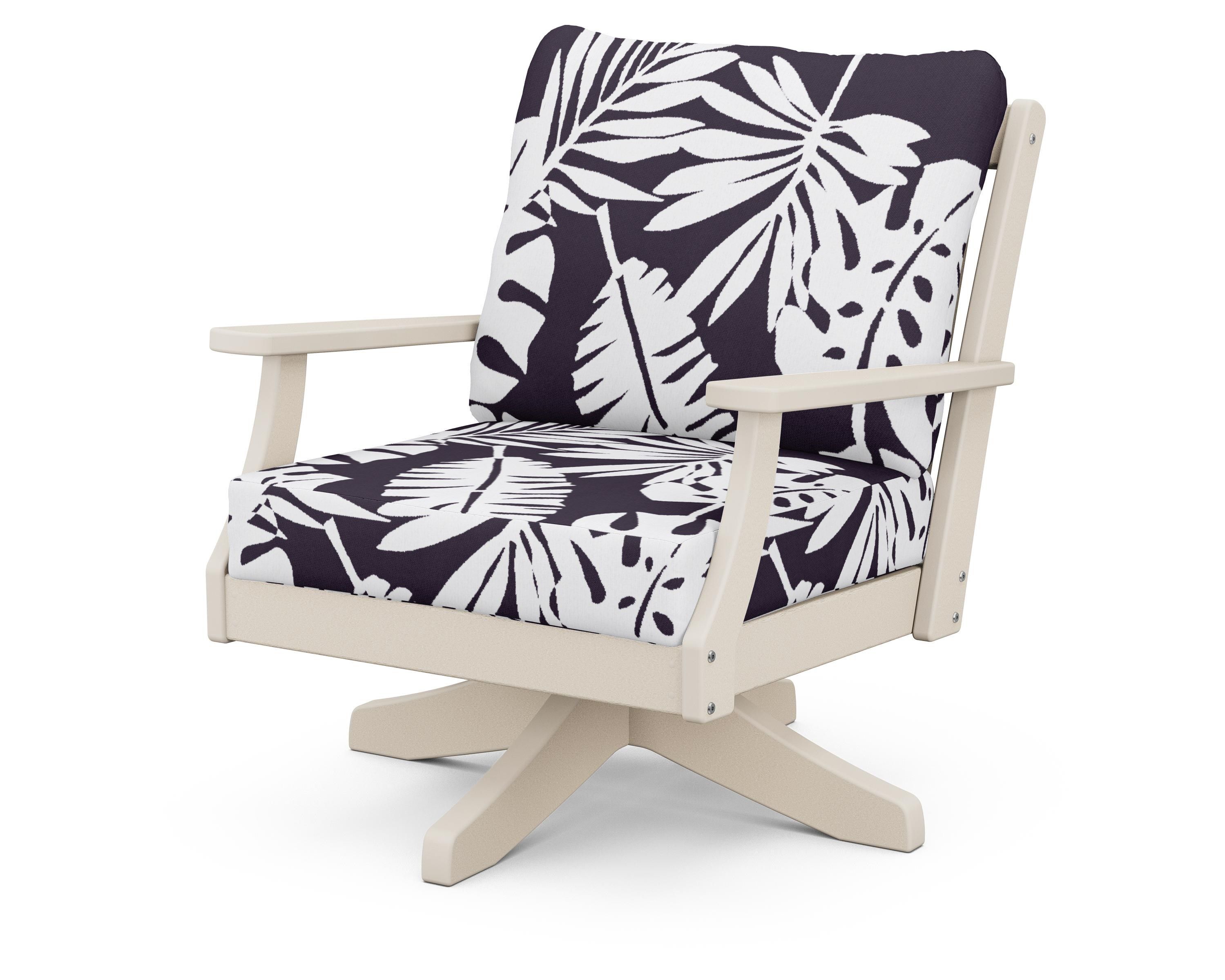 POLYWOOD® Braxton Deep Seating Swivel Chair in Sand / Leaf Navy