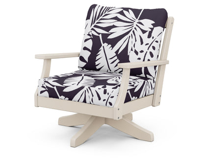 POLYWOOD® Braxton Deep Seating Swivel Chair in Sand / Leaf Navy