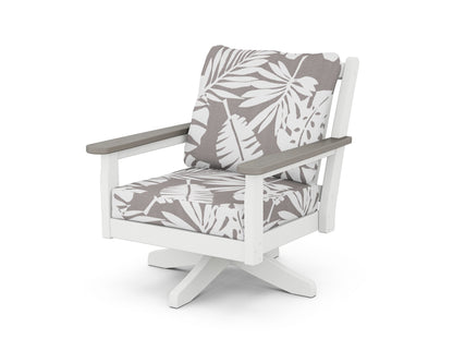 POLYWOOD® Chippendale Deep Seating Swivel Chair in White / Driftwood / Leaf Grey Mist