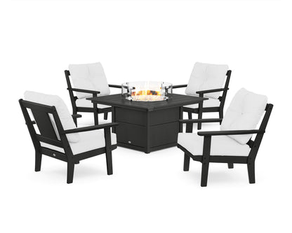 POLYWOOD® Prairie 5-Piece Deep Seating Set with Fire Pit Table in Black / Natural