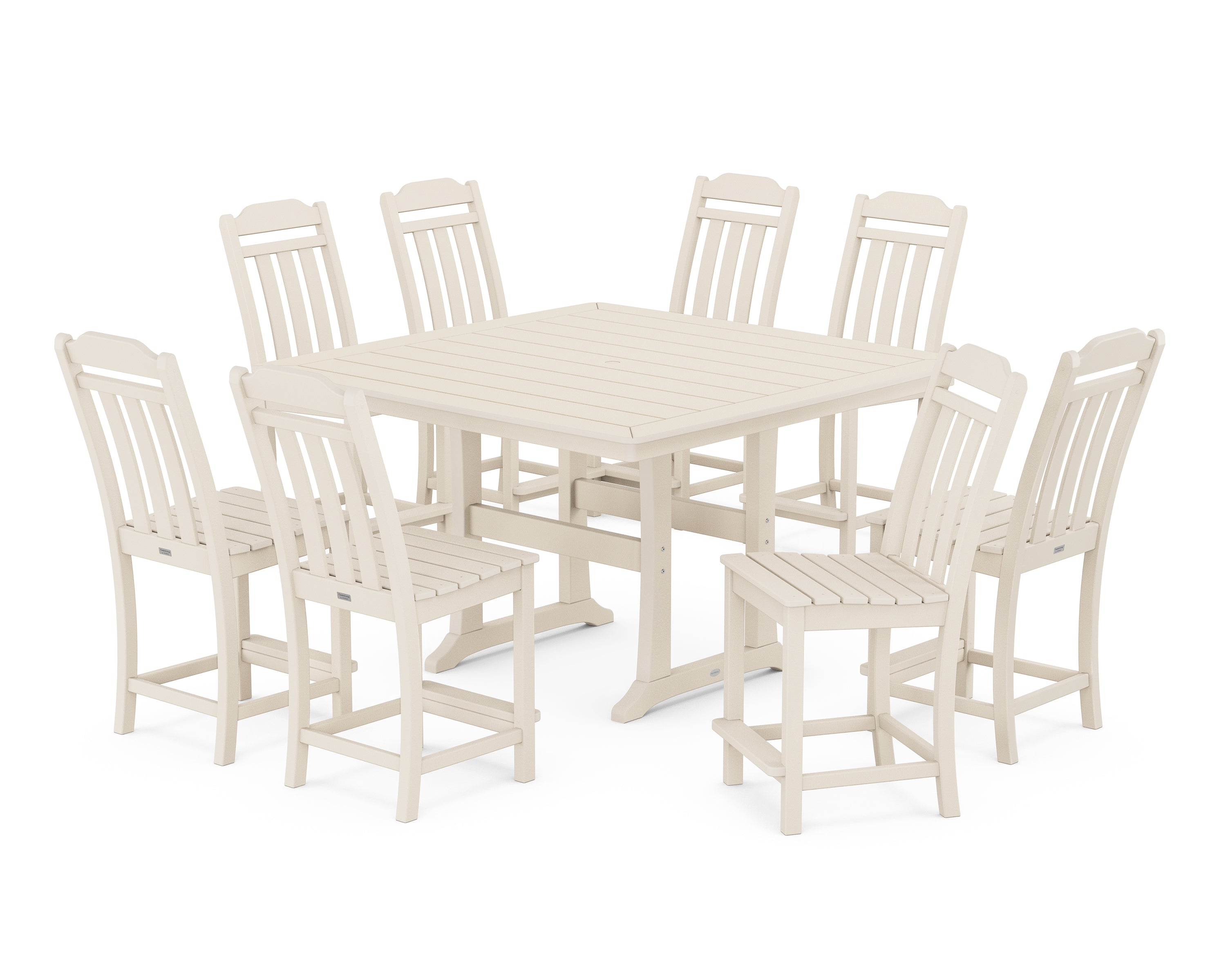 Country Living Cottage 9-Piece Square Side Chair Counter Set with Trestle Legs in Sand