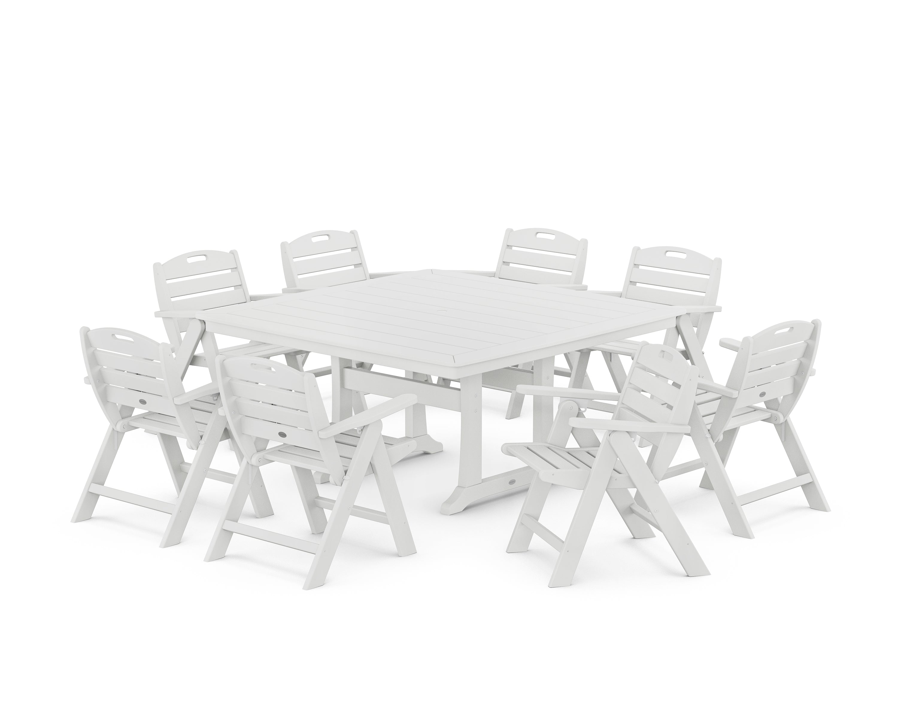 POLYWOOD® Nautical Lowback 9-Piece Square Dining Set with Trestle Legs in White