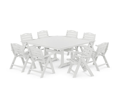 POLYWOOD® Nautical Lowback 9-Piece Square Dining Set with Trestle Legs in White