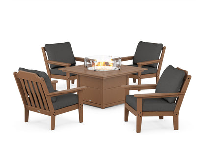 Country Living Cottage 5-Piece Deep Seating Set with Fire Pit Table in Teak / Spectrum Carbon