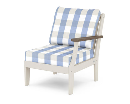 POLYWOOD® Braxton Modular Right Arm Chair in Sand / Kona / Buffalo Plaid Sky Blue