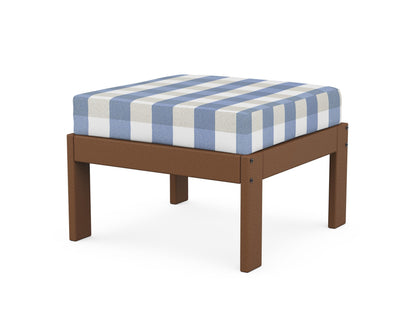 POLYWOOD® Vineyard Modular Ottoman in Teak / Buffalo Plaid Sky Blue