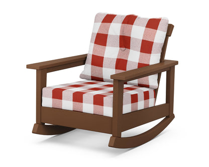 POLYWOOD® Prescott Deep Seating Rocking Chair in Teak / Buffalo Plaid Crimson