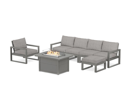 POLYWOOD® EDGE Sectional Lounge and Fire Pit Set in Slate Grey / Grey Mist