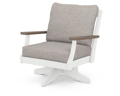 POLYWOOD® Braxton Deep Seating Swivel Chair in White / Kona / Weathered Tweed