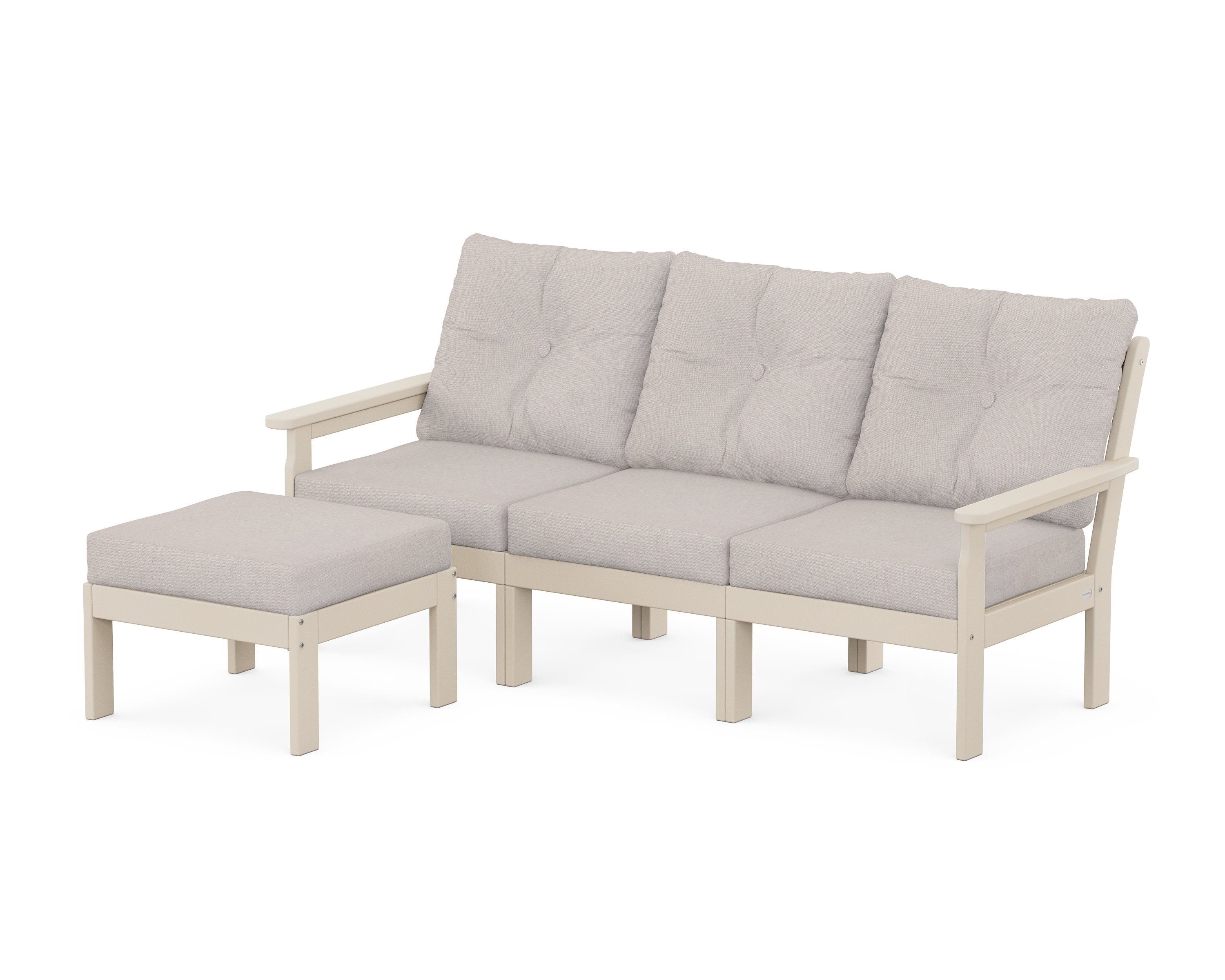 POLYWOOD® Vineyard 4-Piece Sectional with Ottoman in Sand / Dune Burlap