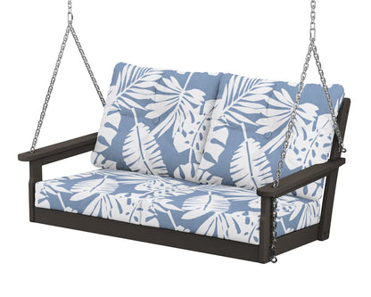POLYWOOD® Vineyard Deep Seating Swing in Vintage Coffee / Leaf Sky Blue