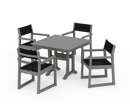 POLYWOOD® EDGE Sling 5-Piece Farmhouse Dining Set with Trestle Legs in Slate Grey / Black Sling