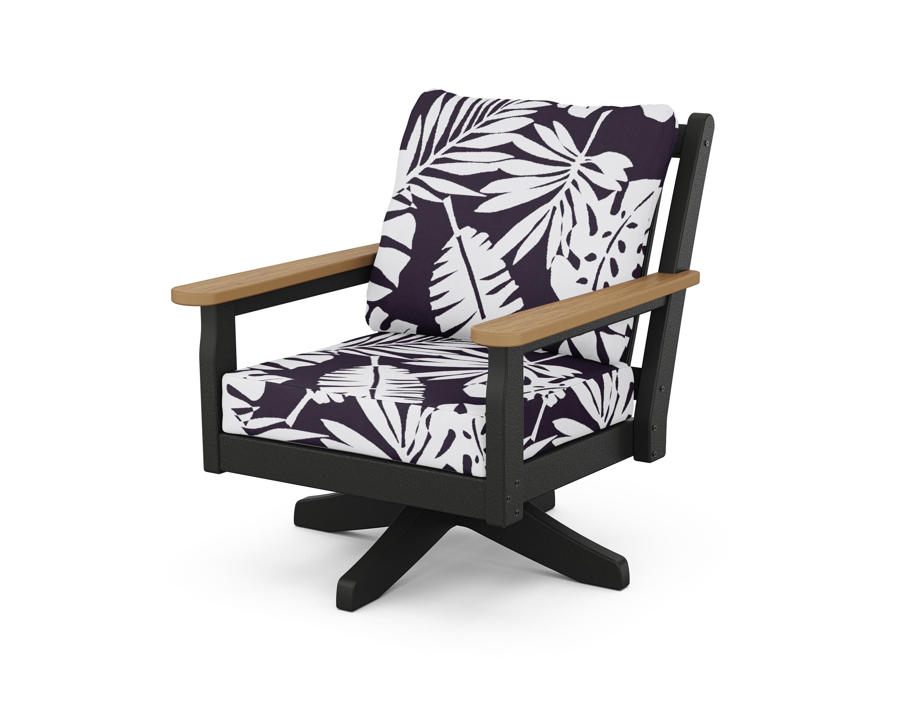 POLYWOOD® Chippendale Deep Seating Swivel Chair in Black / Natural / Leaf Navy