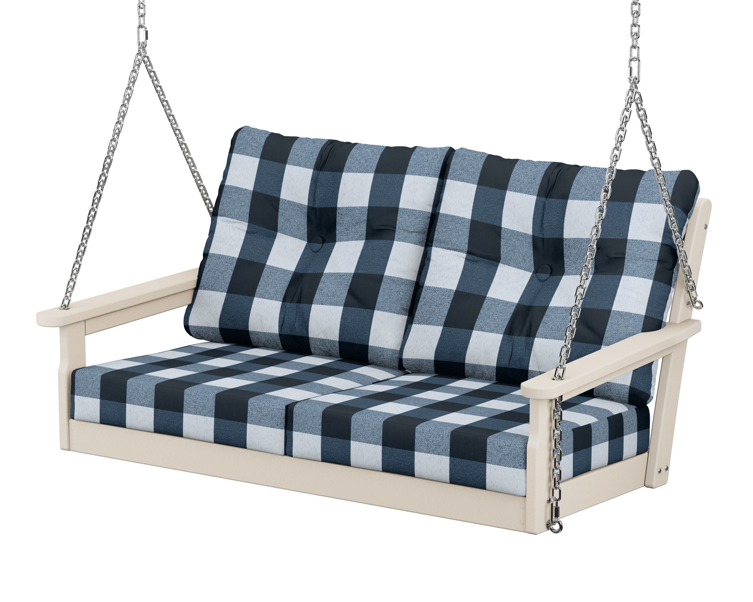 POLYWOOD® Vineyard Deep Seating Swing in Sand / Buffalo Plaid Marine Indigo