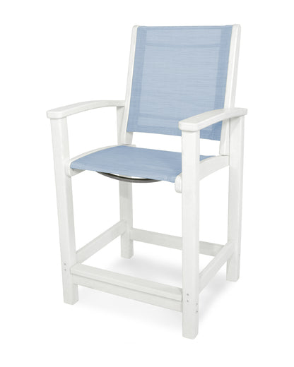 POLYWOOD® Coastal Counter Chair in White / Poolside Sling
