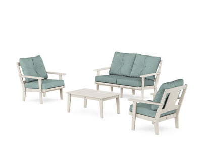 POLYWOOD® Prairie 4-Piece Deep Seating Set with Loveseat in Sand / Glacier Spa