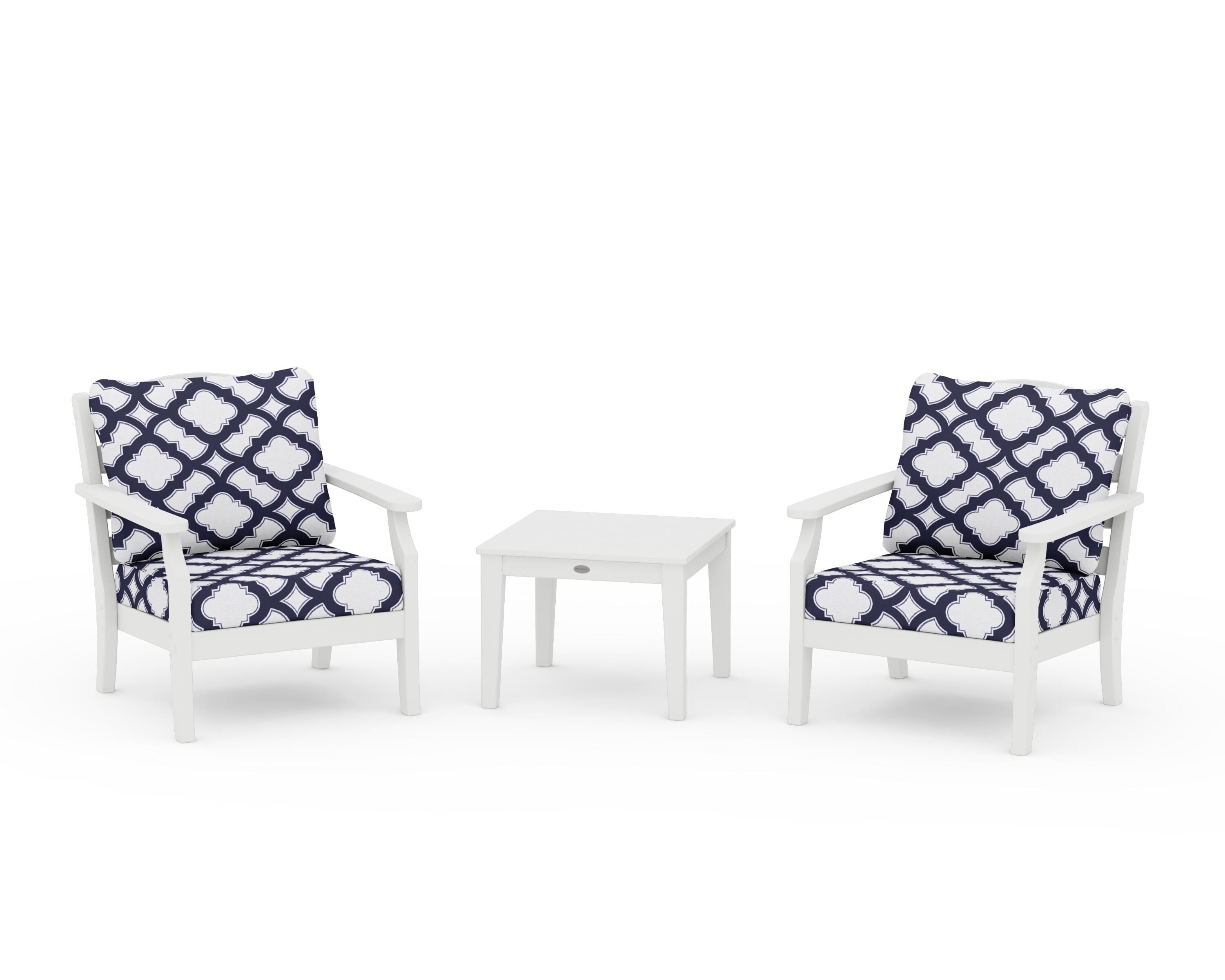 Draper James™ by  POLYWOOD® Savannah 3-Piece Deep Seating Set in White / Trellis Navy