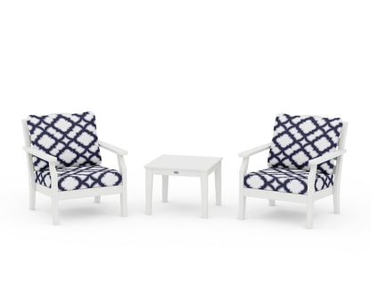 Draper James™ by  POLYWOOD® Savannah 3-Piece Deep Seating Set in White / Trellis Navy