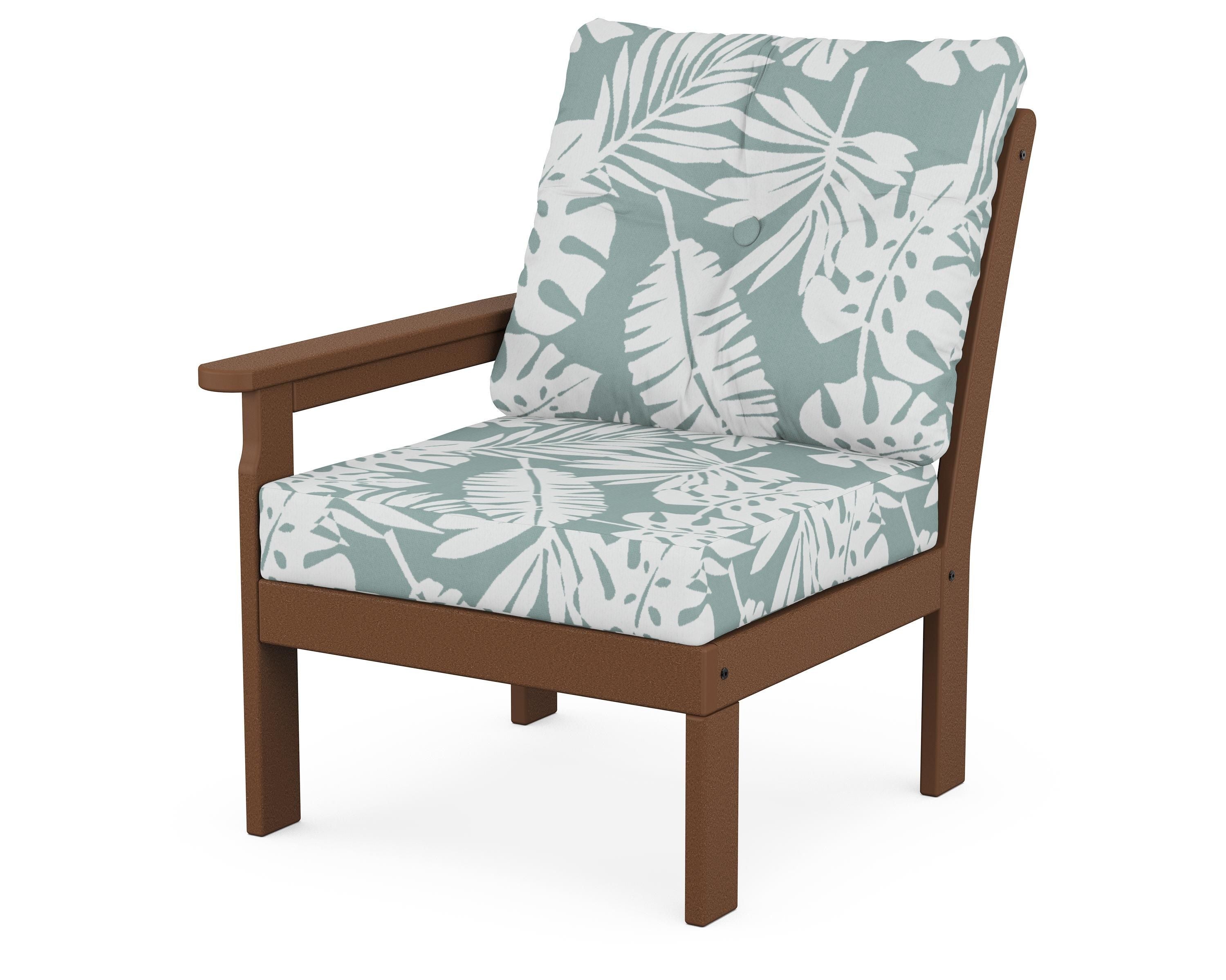 POLYWOOD® Vineyard Modular Left Arm Chair in Teak / Leaf Glacier Spa