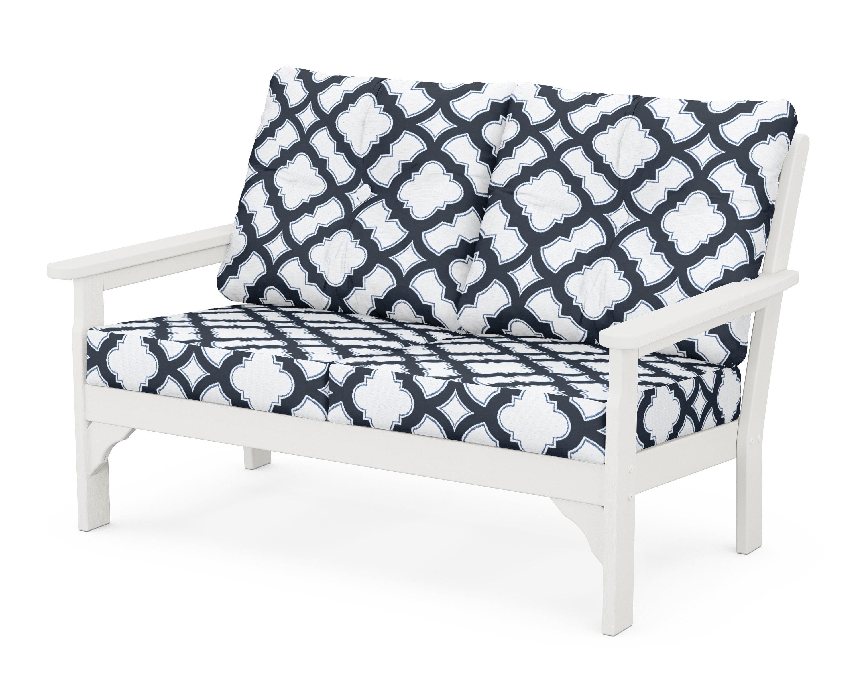 POLYWOOD® Vineyard Deep Seating Loveseat in Vintage White / Trellis Marine Indigo