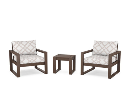 POLYWOOD® EDGE Sectional 3-Piece Deep Seating Set in Mahogany / Trellis Dune Burlap