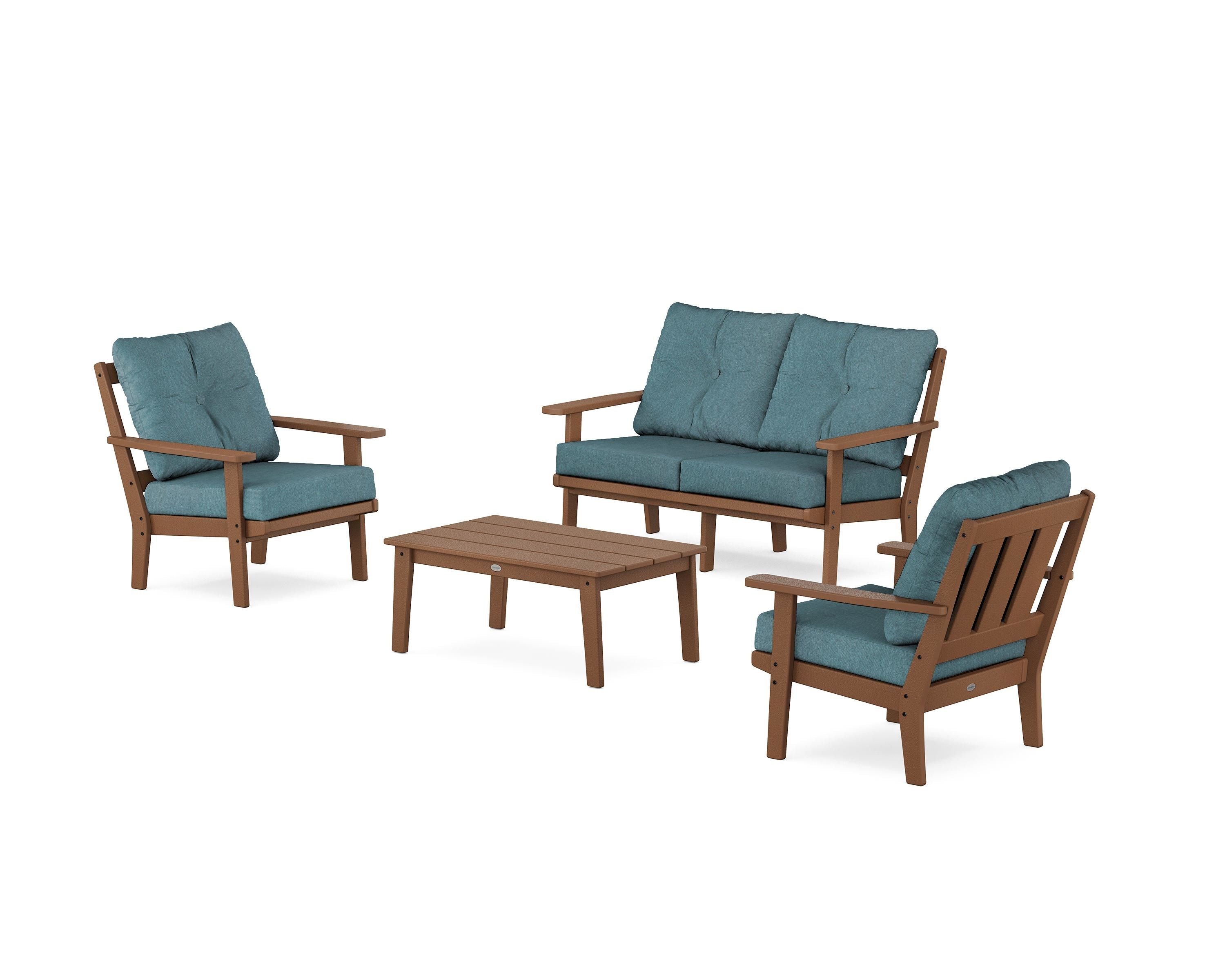 POLYWOOD® Oxford 4-Piece Deep Seating Set with Loveseat in Teak / Ocean Teal