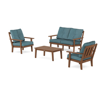 POLYWOOD® Oxford 4-Piece Deep Seating Set with Loveseat in Teak / Ocean Teal