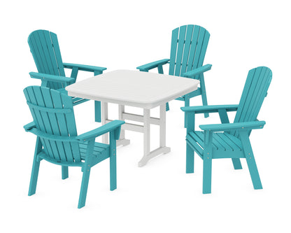 POLYWOOD® Nautical Curveback Adirondack 5-Piece Dining Set in Aruba / White