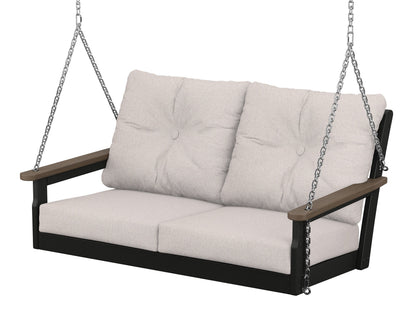 POLYWOOD® Vineyard Deep Seating Swing in Black / Kona / Dune Burlap