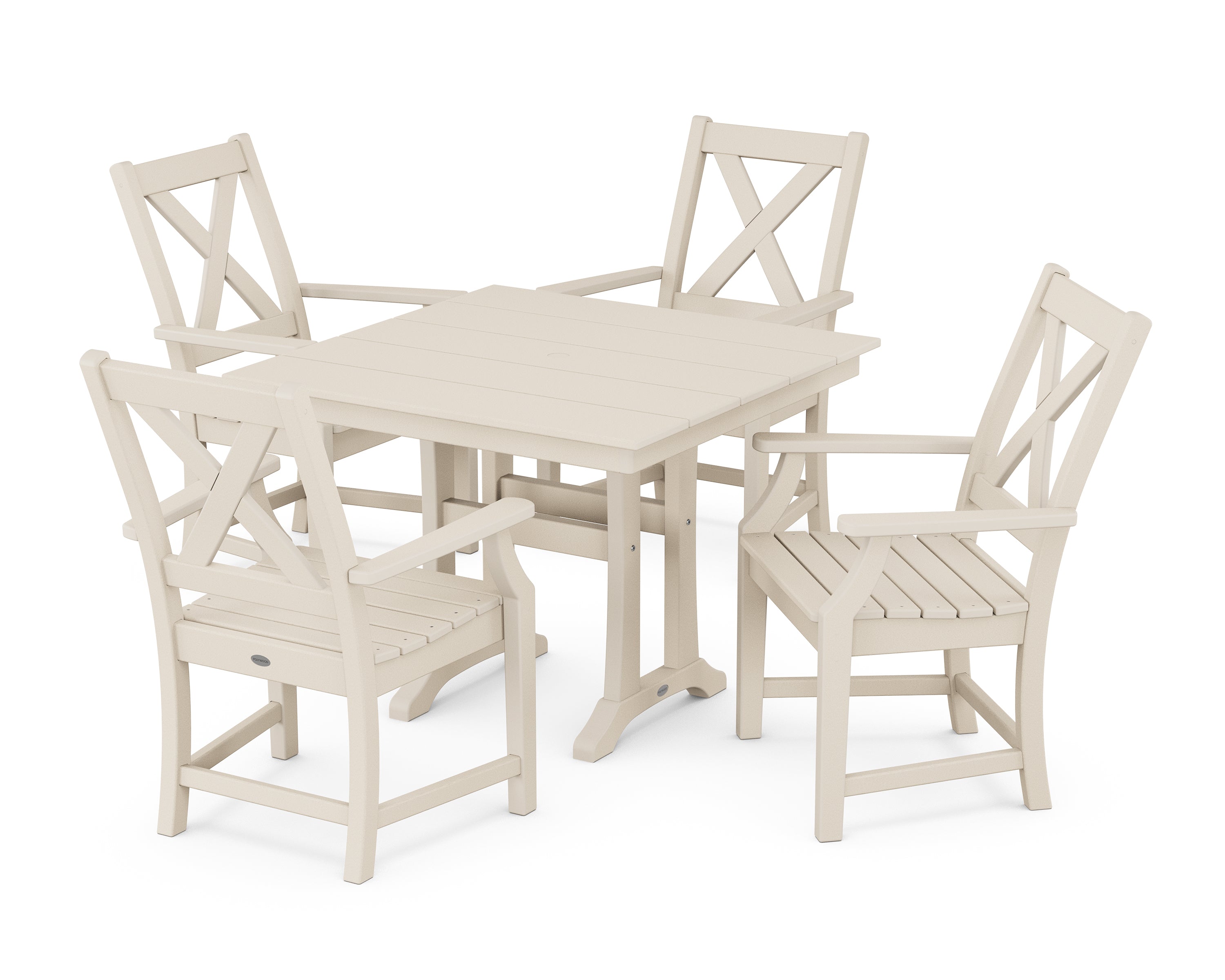 POLYWOOD® Braxton 5-Piece Farmhouse Dining Set With Trestle Legs in Sand