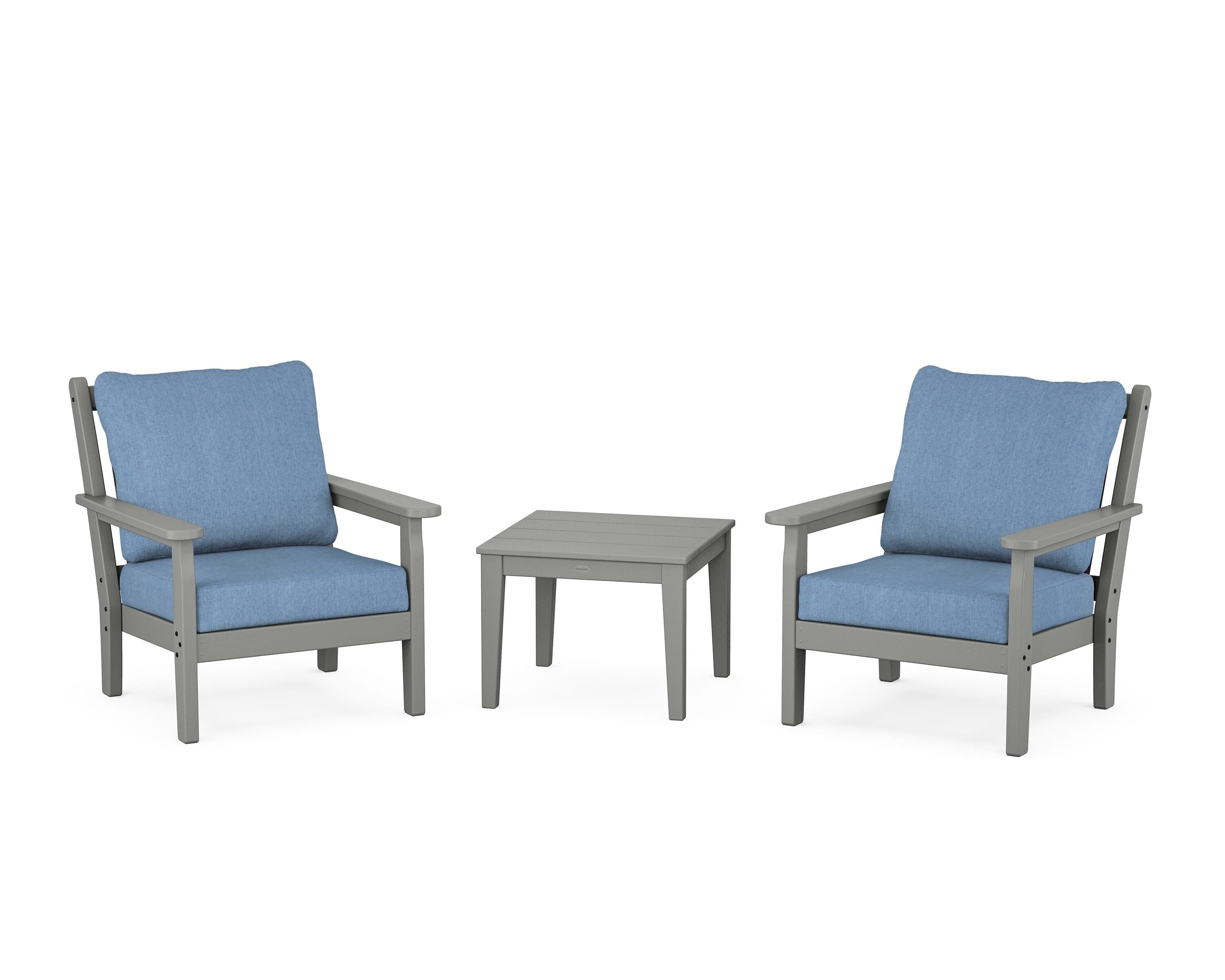 POLYWOOD® Chippendale 3-Piece Deep Seating Set in Slate Grey / Sky Blue