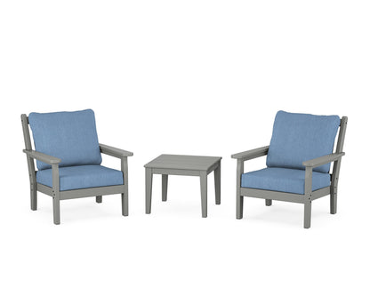 POLYWOOD® Chippendale 3-Piece Deep Seating Set in Slate Grey / Sky Blue