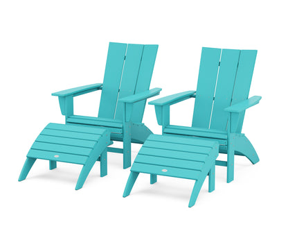 POLYWOOD® Modern Curveback Adirondack Chair 4-Piece Set with Ottomans in Aruba
