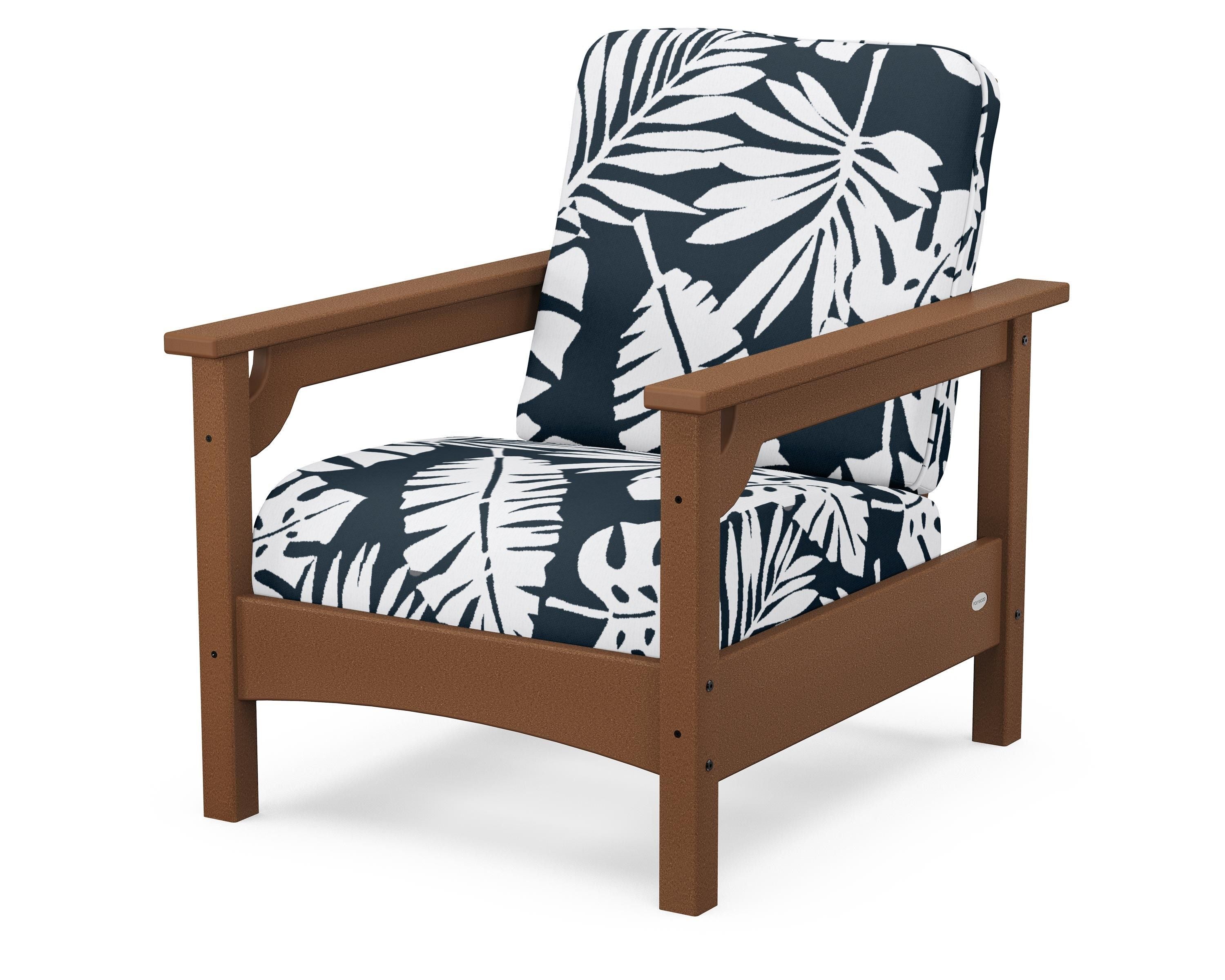 POLYWOOD® Club Chair in Teak / Leaf Marine Indigo