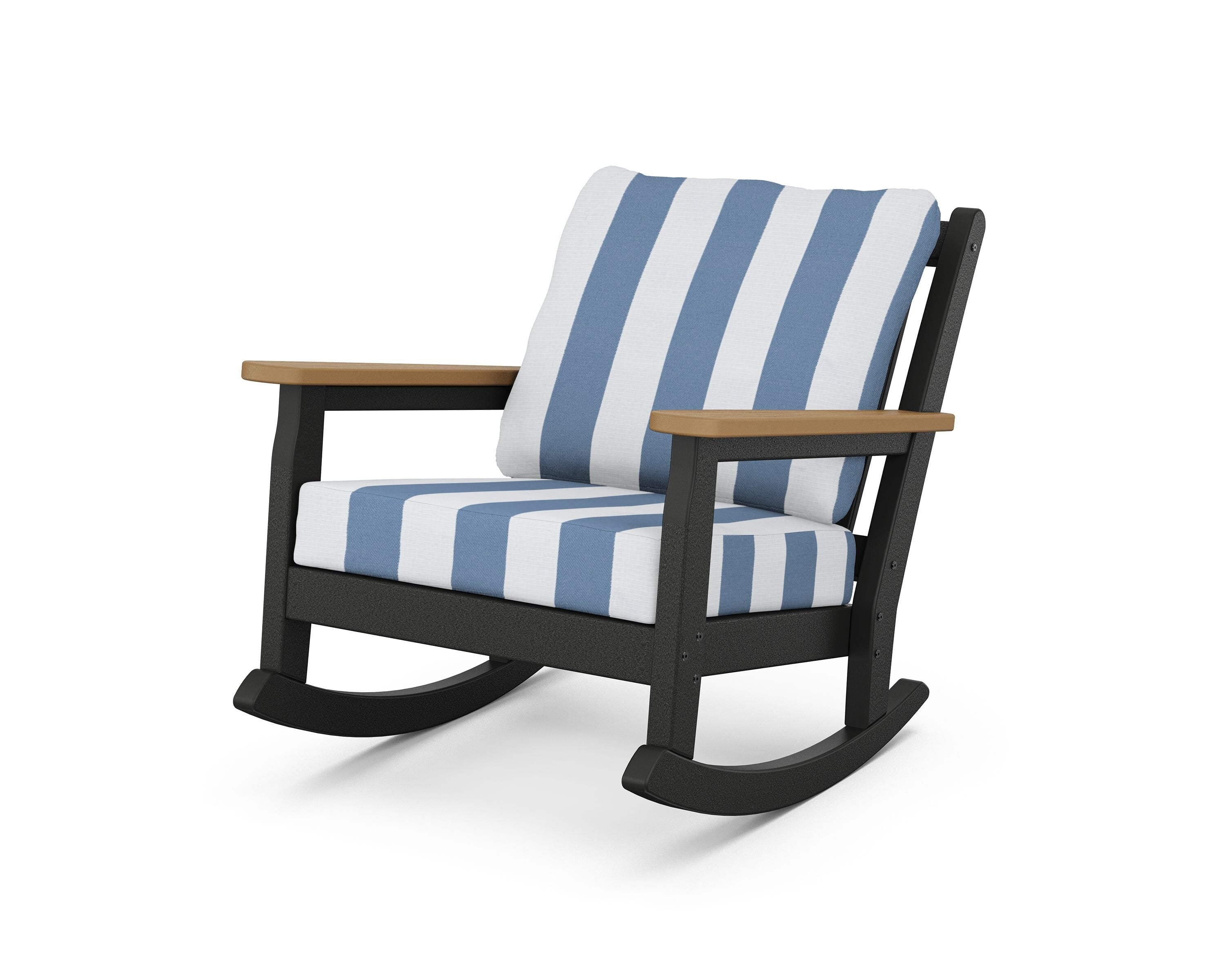 POLYWOOD® Chippendale Deep Seating Rocking Chair in Black / Natural / Cabana Stripe Sky Blue