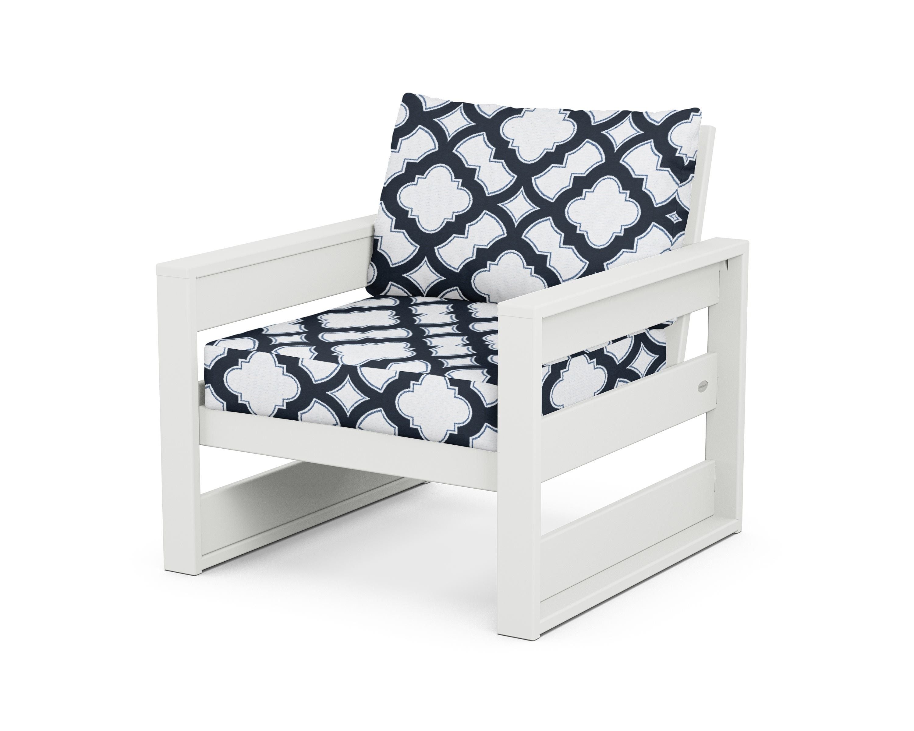 POLYWOOD® Westport Club Chair in White / Trellis Marine Indigo