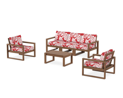 POLYWOOD® EDGE Sectional 4-Piece Deep Seating Set with Sofa in Teak / Leaf Crimson