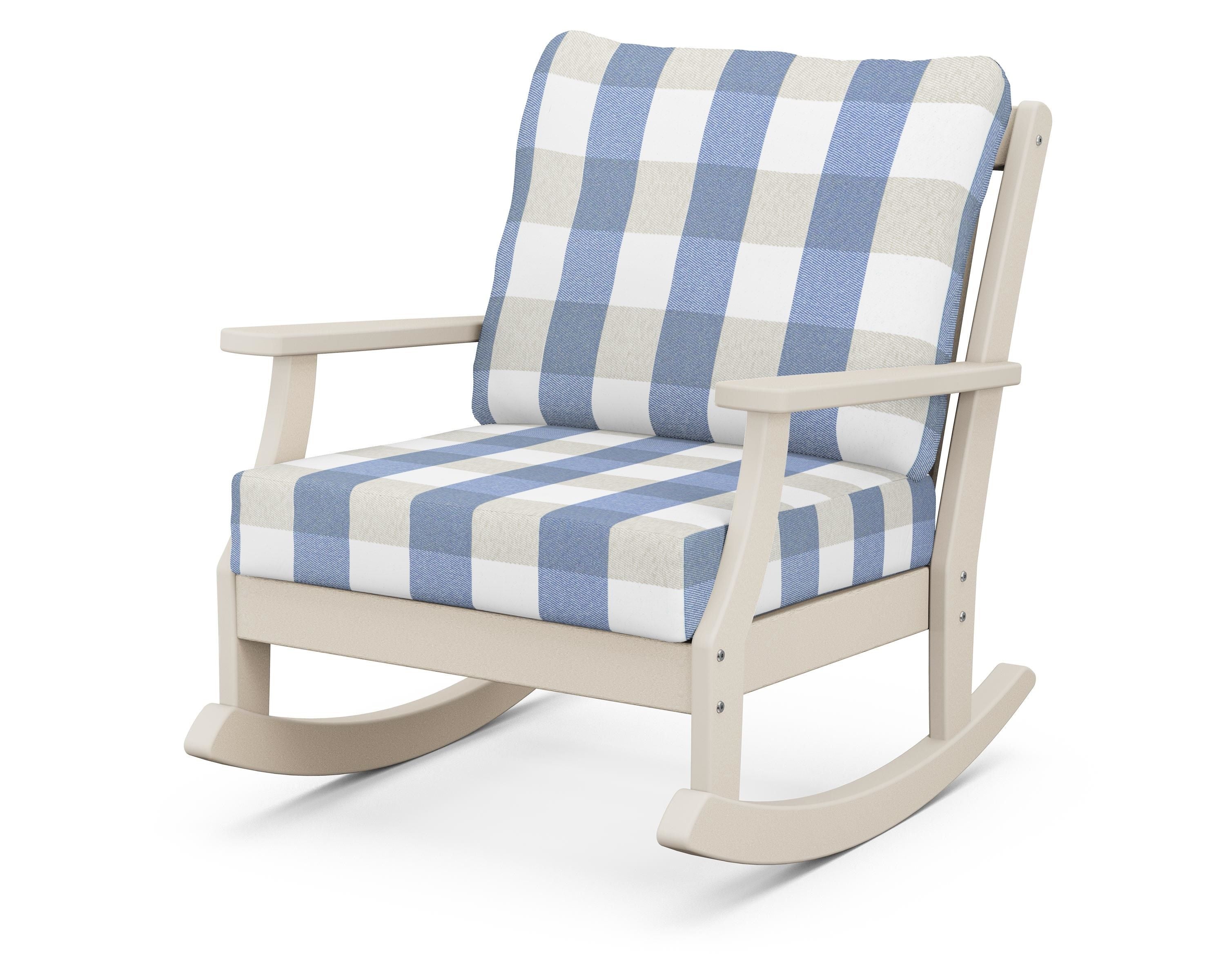 POLYWOOD® Braxton Deep Seating Rocking Chair in Sand / Buffalo Plaid Sky Blue