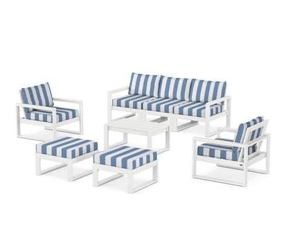 POLYWOOD® EDGE Sectional 8-Piece Lounge Sofa Set in White / Cabana Stripe Sky Blue