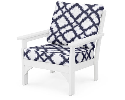 POLYWOOD® Vineyard Deep Seating Chair in White / Trellis Navy
