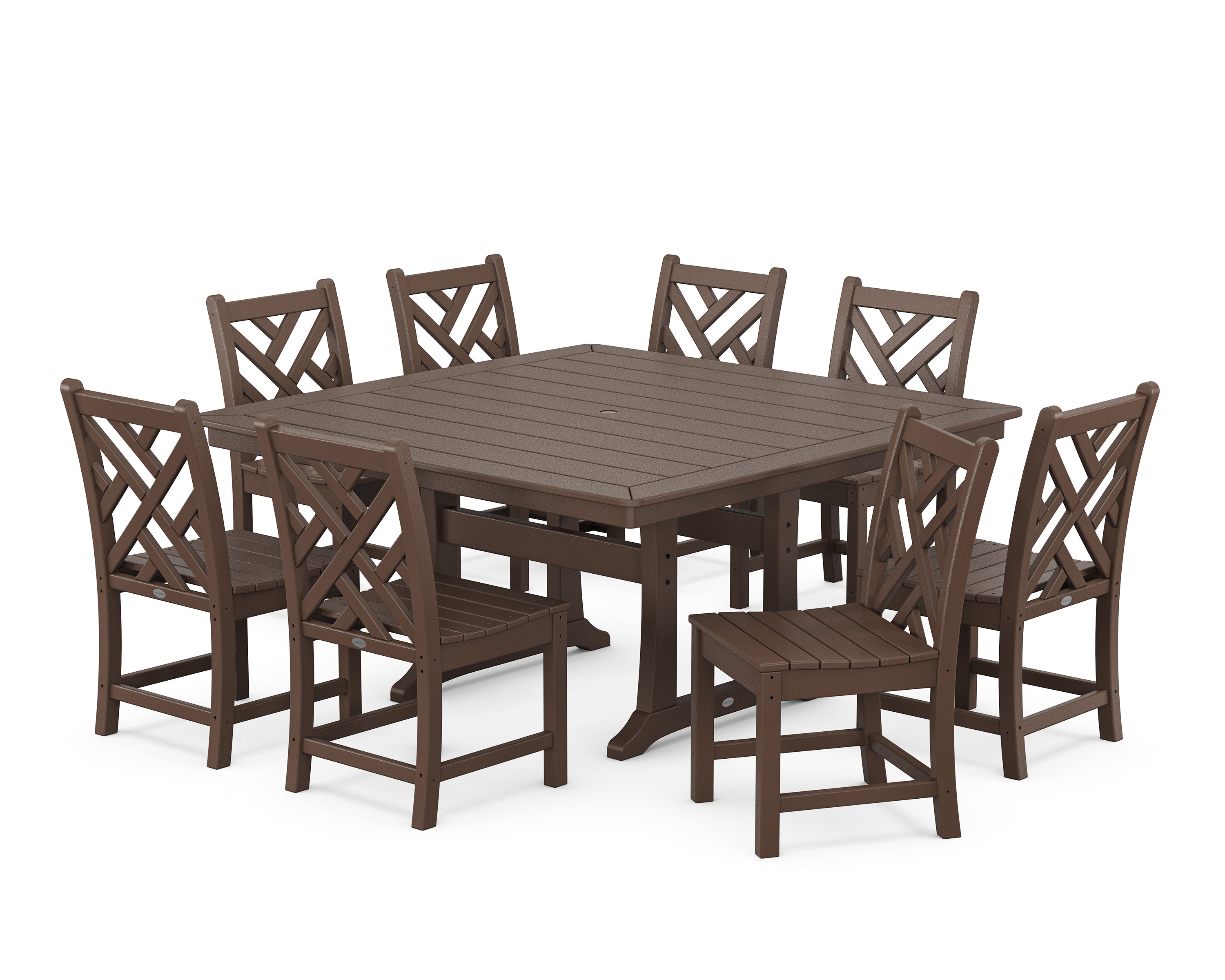 POLYWOOD® Chippendale 9-Piece Nautical Trestle Dining Set in Mahogany