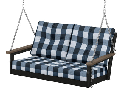 POLYWOOD® Vineyard Deep Seating Swing in Black / Kona / Buffalo Plaid Marine Indigo