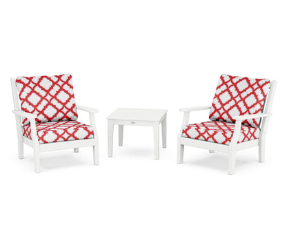 Country Living Wovendale 3-Piece Deep Seating Set in White / Trellis Crimson