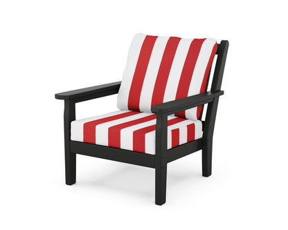 POLYWOOD® Chippendale Deep Seating Chair in Black / Cabana Stripe Crimson