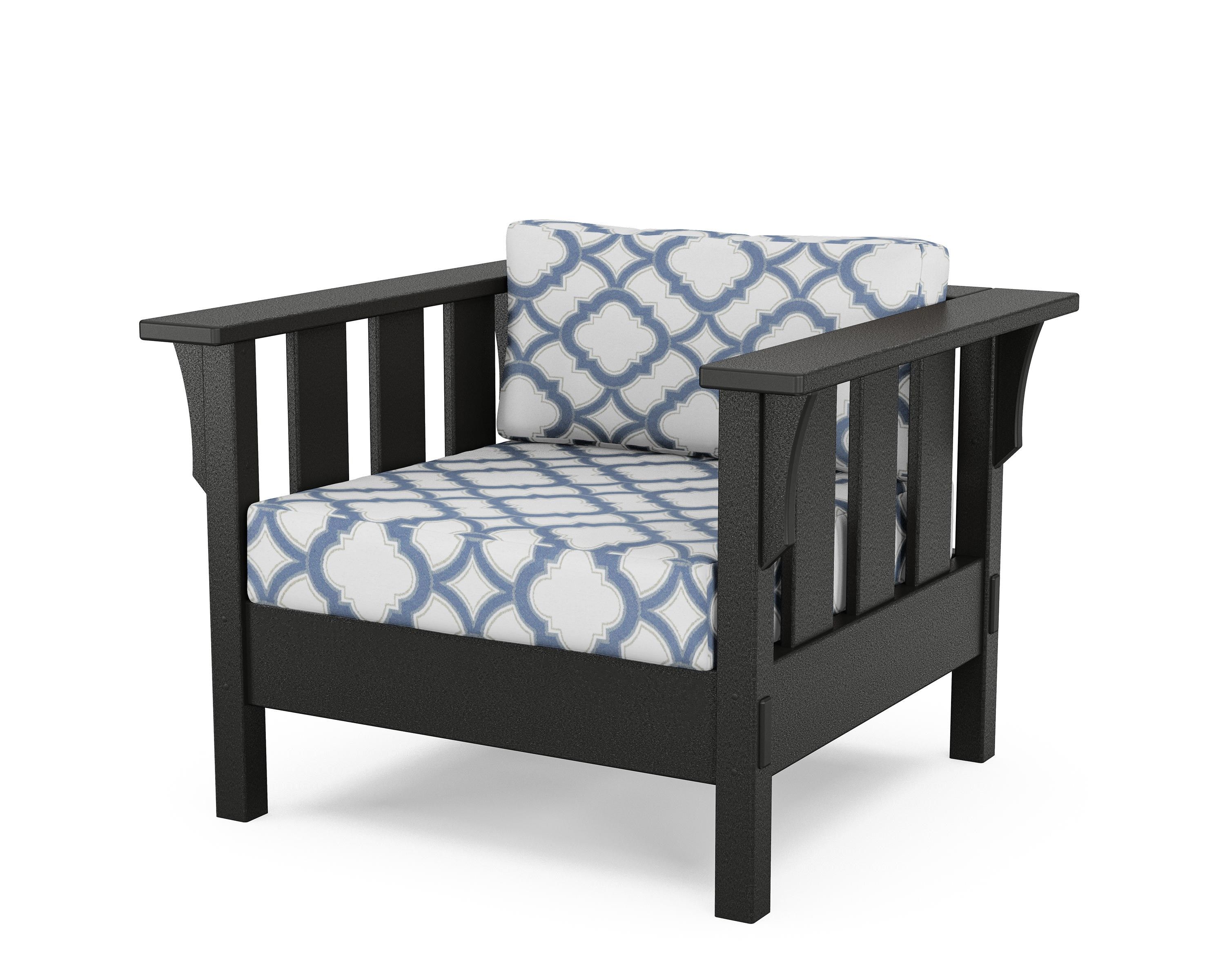 Martha Stewart by POLYWOOD® Acadia Deep Seating Chair in Black / Trellis Sky Blue