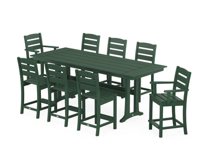 POLYWOOD® Lakeside 9-Piece Farmhouse Counter Set with Trestle Legs in Green